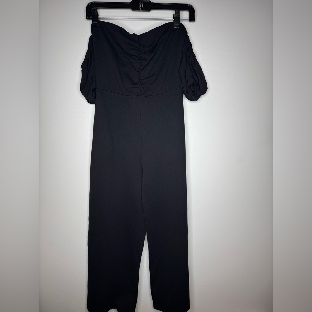 Lulu's Impress Release Black Off-the-Shoulder Puff Sleeve Jumpsuit - Picture 6 of 8